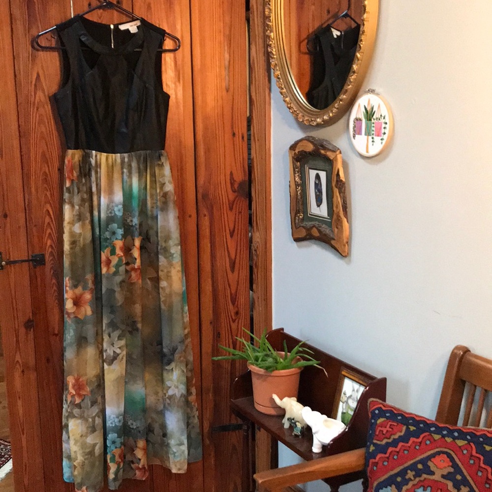 Floral and Leather Maxi Dress